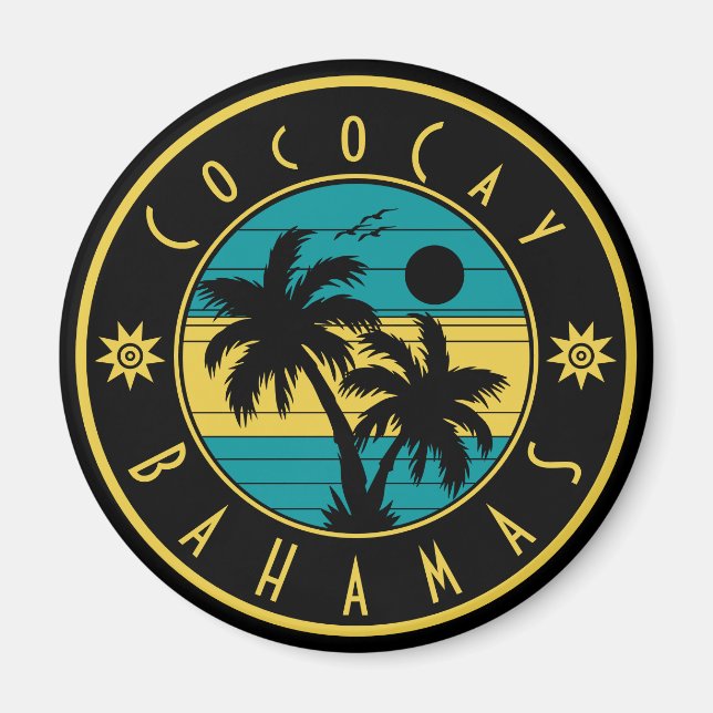 Aimant CocoCay Bahamas Îles Rétro Palm arbre Souvenirs (Devant)