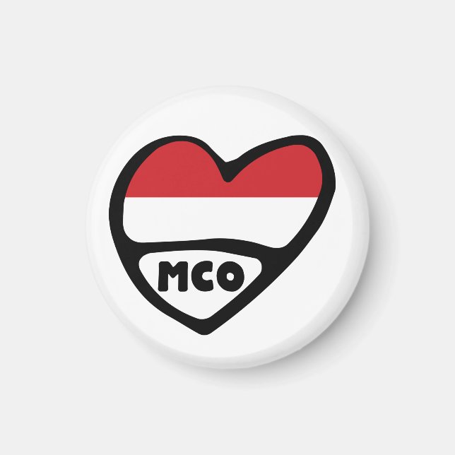 Aimant Code de pays de Monaco Coeur du drapeau, AGC (Devant)