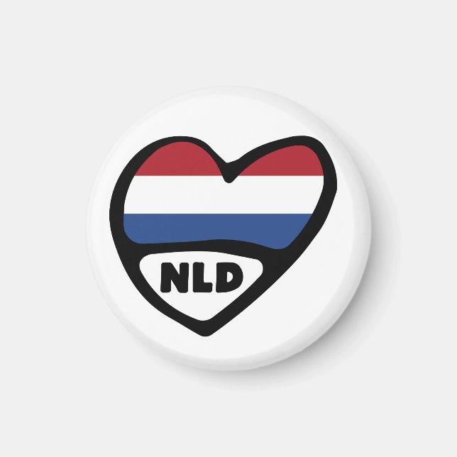 Aimant Code pays Pays-Bas Coeur du drapeau, NLD (Devant)