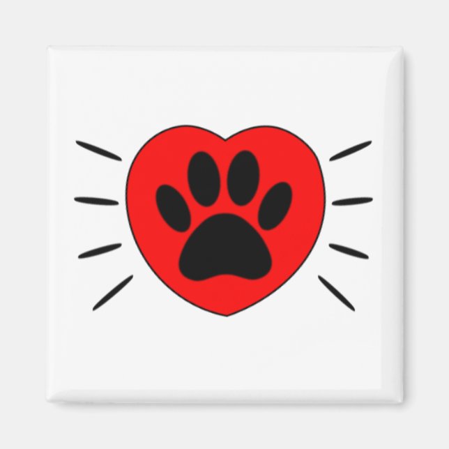 Aimant Coeur Amoureux des chiens Et Empreinte de patte (Devant)