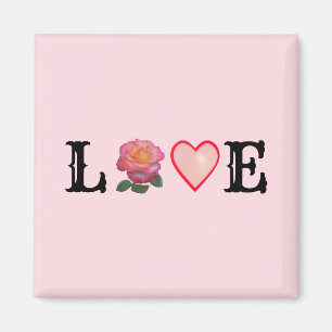 Aimant Cœur d'amour et rose rose fleur