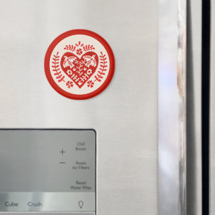 Aimant Coeur d'art populaire rouge et blanc