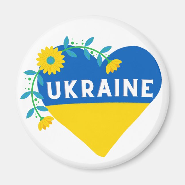 Aimant Coeur de fleurs coloré d'Ukraine (Devant)