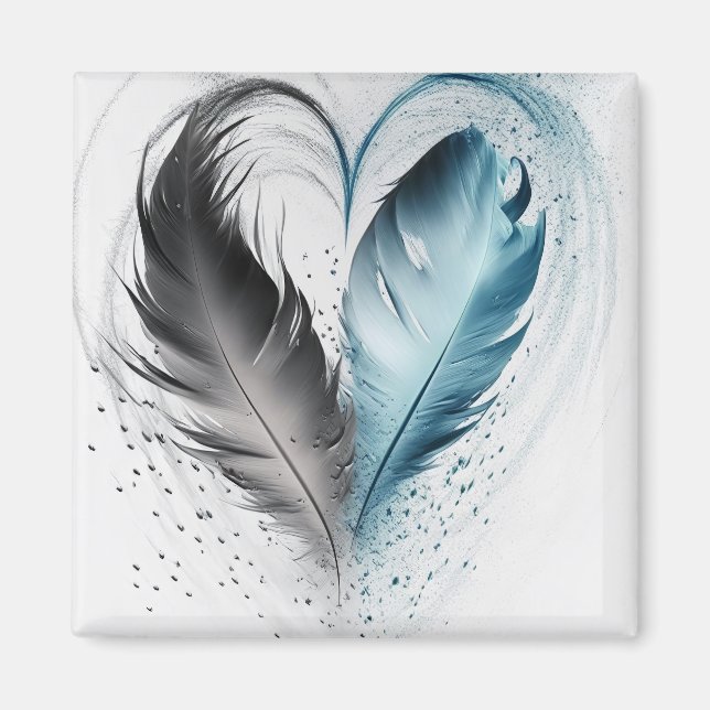 Aimant Coeur de plumes - Bleu clair (Devant)