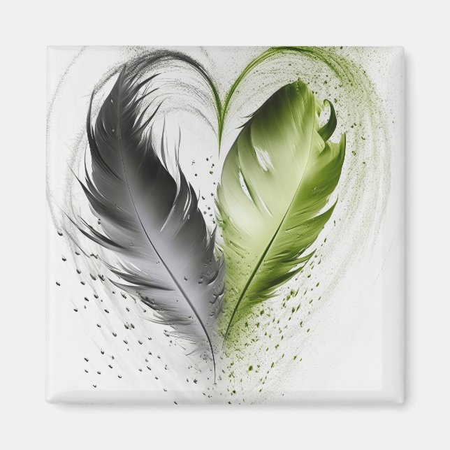 Aimant Coeur de plumes - Vert citron vert (Devant)