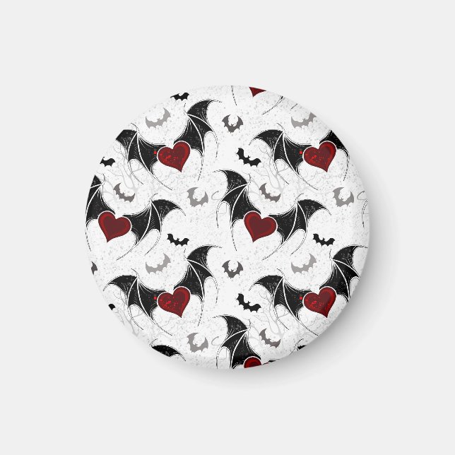 Aimant Coeur d'Halloween avec ailes de chauve-souris noir (Devant)