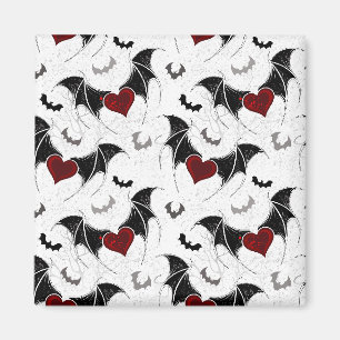 Aimant Cœur d'Halloween avec ailes de chauve-souris noire