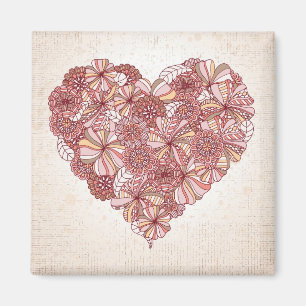 Aimant Coeur en fleurs dessinées à la main