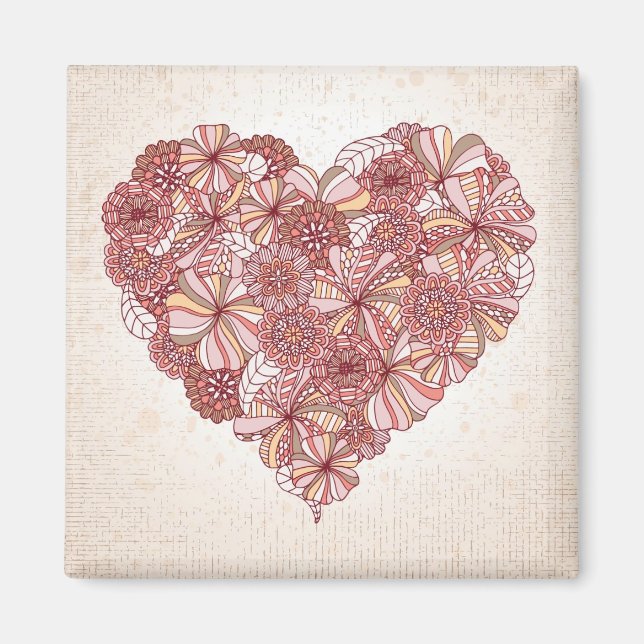 Aimant Coeur en fleurs dessinées à la main (Devant)