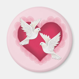 Aimant Coeur et colombes - rose