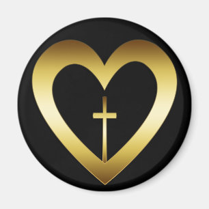 AIMANT COEUR ET CROIX D'OR