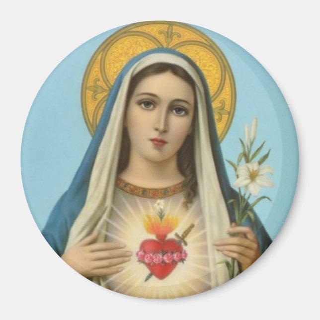 Aimant Coeur immaculé de Marie - roses, lis, épée (Devant)