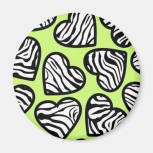 Aimant Coeur mignon vert citron noir blanc zèbre motif