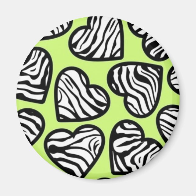 Aimant Coeur mignon vert citron noir blanc zèbre motif (Devant)