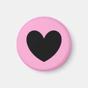 Aimant Coeur noir sur coton bonbon rose