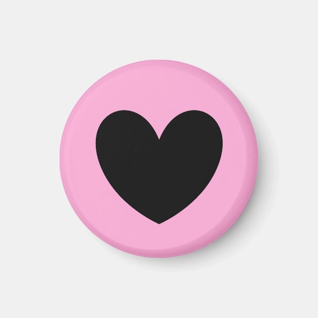 Aimant Coeur noir sur coton bonbon rose (Devant)