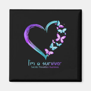 Aimant Coeur papillon Je suis un survivant Prévention du 