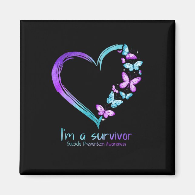 Aimant Coeur papillon Je suis un survivant Prévention du  (Devant)