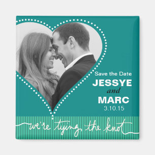 Aimant Coeur pointillé Enregistrer la date turquoise