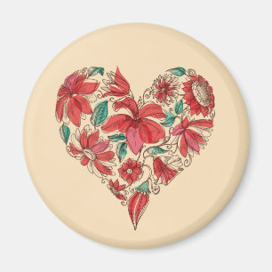 Aimant Coeur rétro des fleurs symbole d'amour