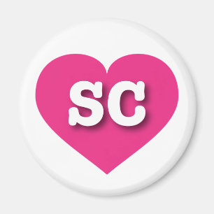 Aimant Coeur rose chaud de Caroline du Sud - J'aime SC