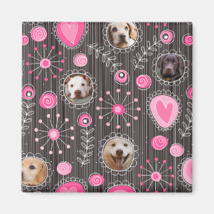 Aimant Coeur rose mignon et Flower Chien Maman Photo Coll