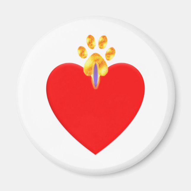 Aimant Coeur rouge avec patte dorée (Devant)