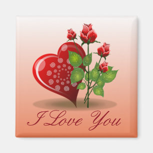 Aimant Coeur spiral et rose rouge