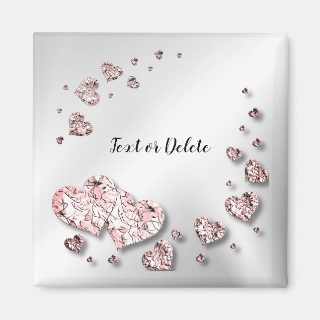 Aimant Cœurs brillants rose pêche géométriques élégants (Devant)