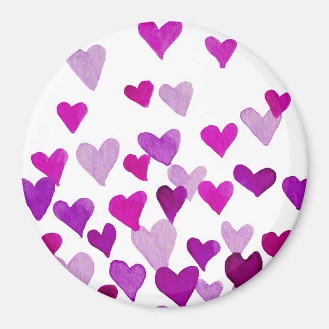 Aimant Coeurs d’aquarelle de la Saint-Valentin - violet (Devant)