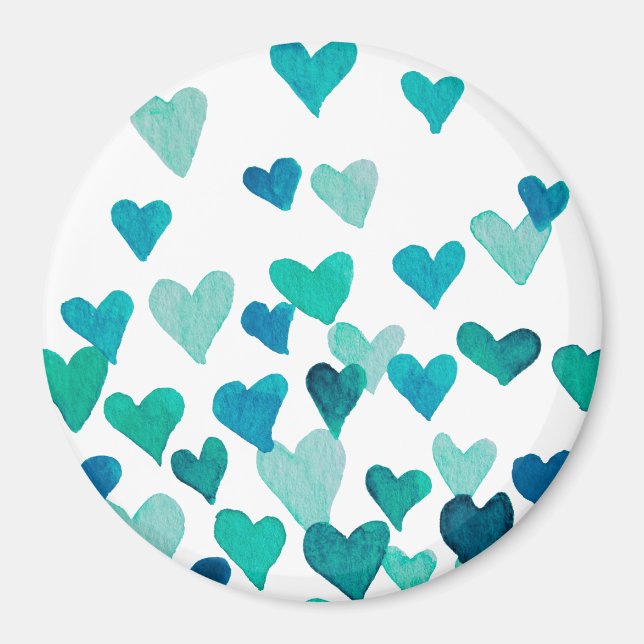 Aimant Coeurs d'aquarelle de la Saint-Valentin - turquois (Devant)