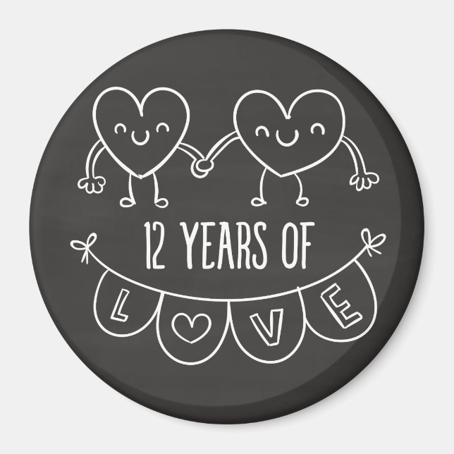 Aimant Coeurs de calèche-cadeaux du 12e anniversaire (Devant)