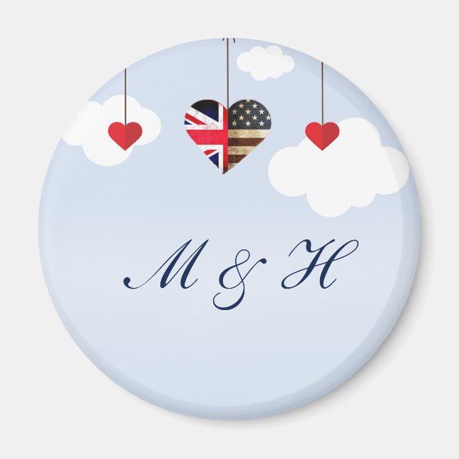 Aimant Coeurs de drapeau britannique et américain (Devant)