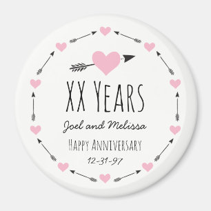 Aimant Coeurs et flèches Anniversaire Mariage personnalis