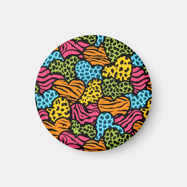 Aimant Coeurs motifs d'animaux colorés (Devant)