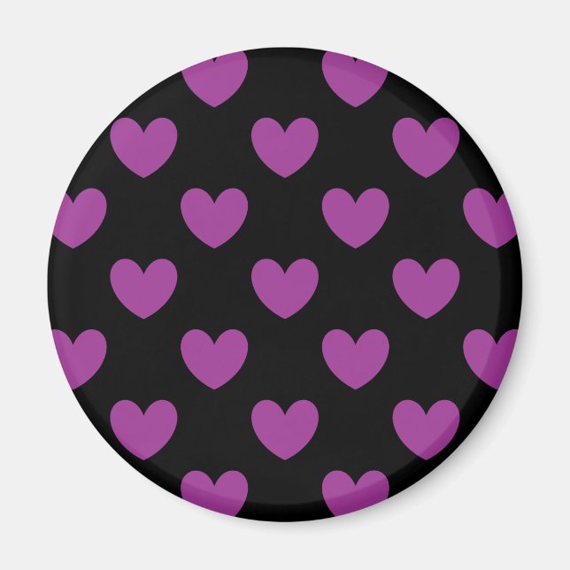 Aimant Coeurs polka violet sur noir (Devant)