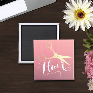 Aimant Coiffeur Maquillage Salon Moderne Ciseaux Rose Or