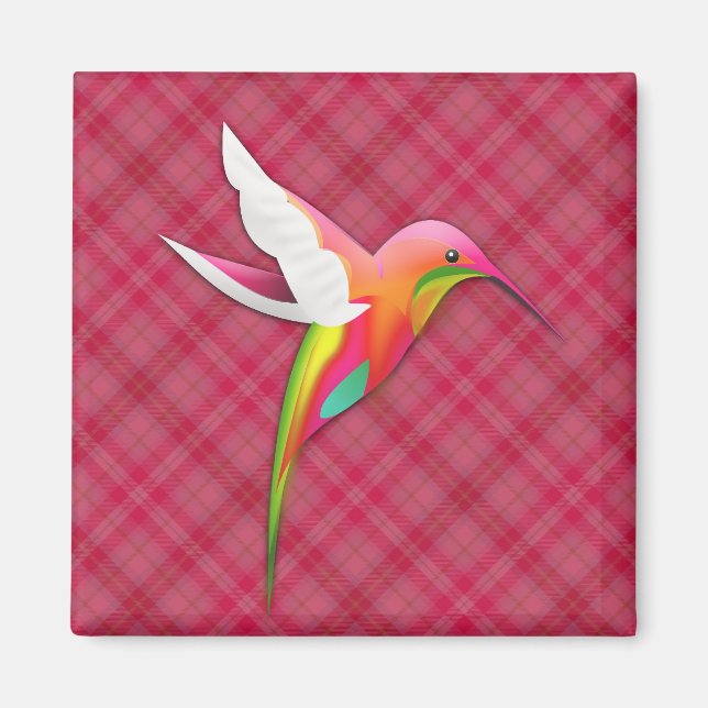 Aimant Colibri coloré avec Plat rose vif (Devant)