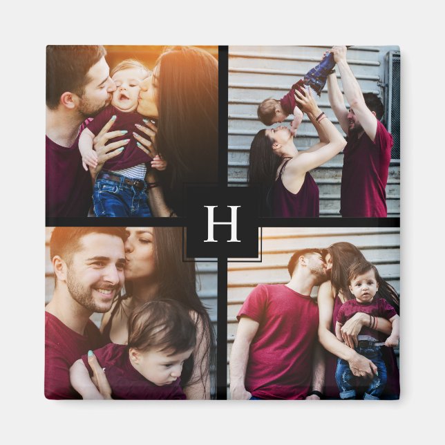 Aimant Collage de 4 photos et monogramme (Devant)
