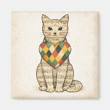 Collage de chat musical avec cœur d'Arlequin