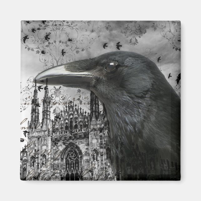 Aimant Collage de corbeau gothique (Devant)