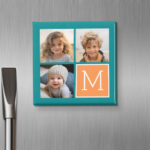 Aimant Collage de photos Instagram Orange et Bleu Monogra