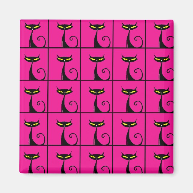 Aimant Collage Hot Rose et Black Kitty Cats (Devant)