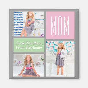 Aimant Collage Photo Fête des Mères Personnalisé Rose/Ver