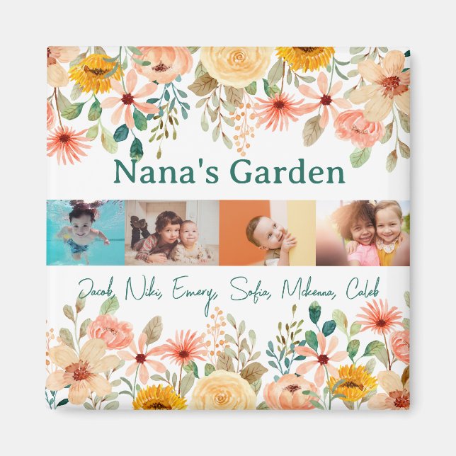 Aimant Collage photo personnalisé Jardin de Nana Grandma (Devant)