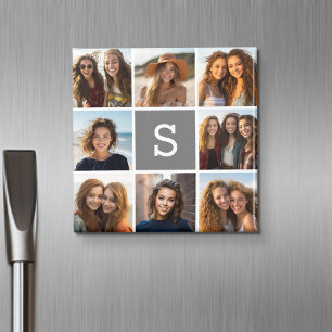 Aimant Collage photo personnalisé Monogramme Charbon Blan