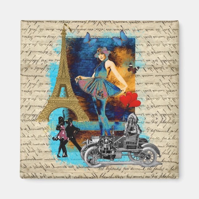 Aimant Collage romantique vintage Paris (Devant)