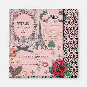 Aimant Collage rose vintage de Paris