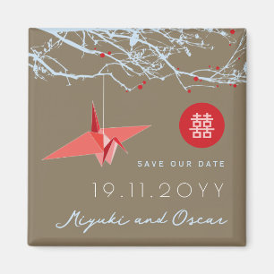 Aimant Coller La Grue De Papier Rouge Sur Les Branches En