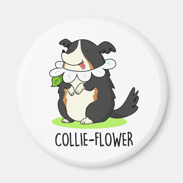 Aimant Collie-flower Funny Bordure Collie Chien Pun (Devant)